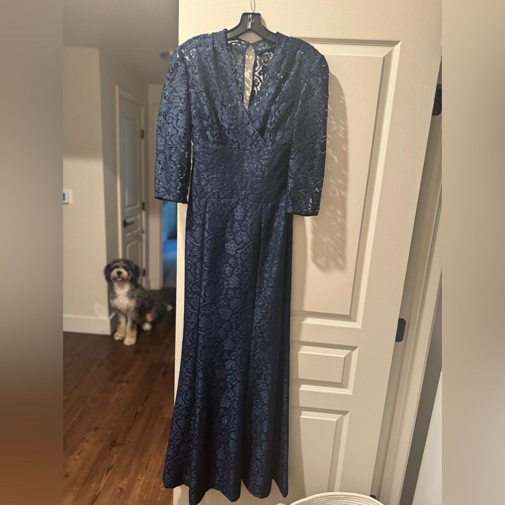 Kay Unger Navy Long Sleeve Lace Dress